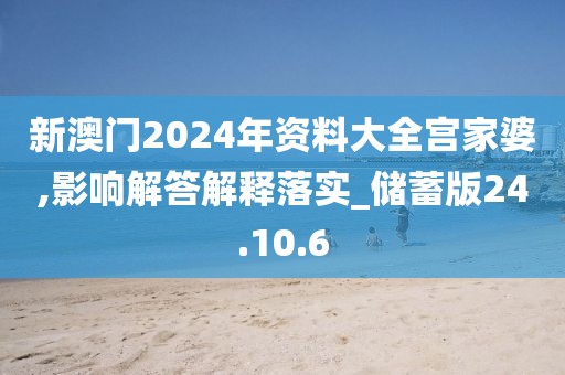 新澳门2024年资料大全宫家婆,影响解答解释落实_储蓄版24.10.6