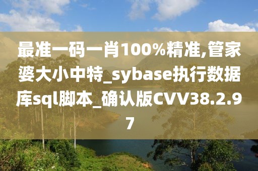 最准一码一肖100%精准,管家婆大小中特_sybase执行数据库sql脚本_确认版CVV38.2.97