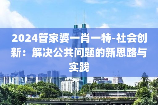 2024管家婆一肖一特-社会创新：解决公共问题的新思路与实践