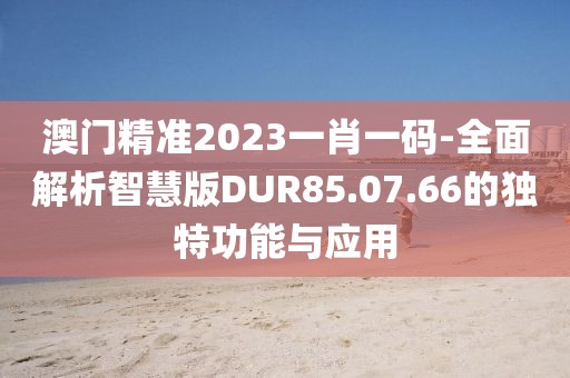 澳门精准2023一肖一码-全面解析智慧版DUR85.07.66的独特功能与应用