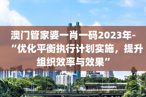 澳门管家婆一肖一码2023年-“优化平衡执行计划实施，提升组织效率与效果”