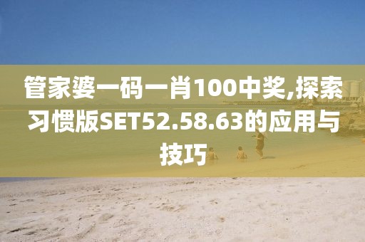 管家婆一码一肖100中奖,探索习惯版SET52.58.63的应用与技巧