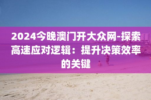 2024今晚澳门开大众网-探索高速应对逻辑：提升决策效率的关键