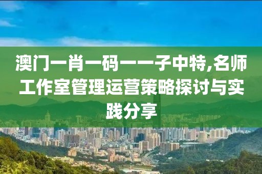 澳门一肖一码一一子中特,名师工作室管理运营策略探讨与实践分享