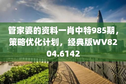 管家婆的资料一肖中特985期，策略优化计划，经典版WV8204.6142