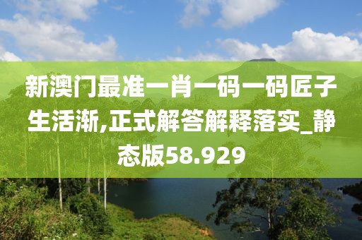 新澳门最准一肖一码一码匠子生活渐,正式解答解释落实_静态版58.929